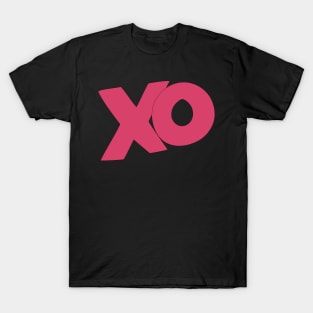 XO hugs and kisses cartoon text art in dark pink T-Shirt